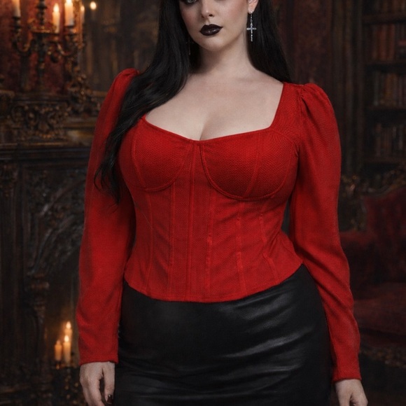 Guess Tops - Y2K Guess Coquette Scarlet Red Corset Bustier Mesh Back Zipper Top Size XL